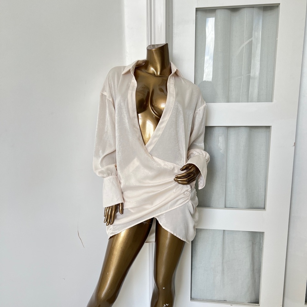 SHEIN Cream Satin Wrap Dress